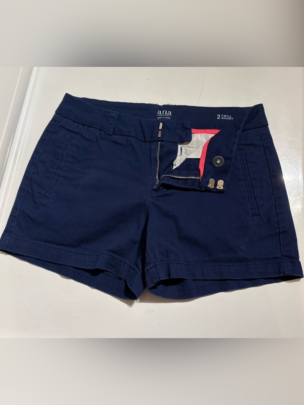 a.n.a Navy Blue Mid-Rise Twill Shorts